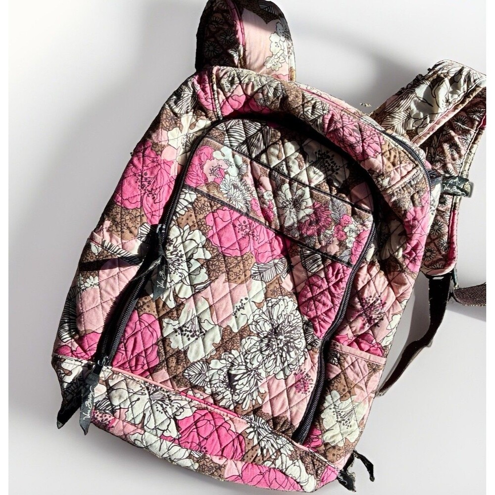 VERA BRADLEY LARGE CAMPUS BACKPACK/LAPTOP RETIRED MOCHA ROUGE QUILTED DESIGN